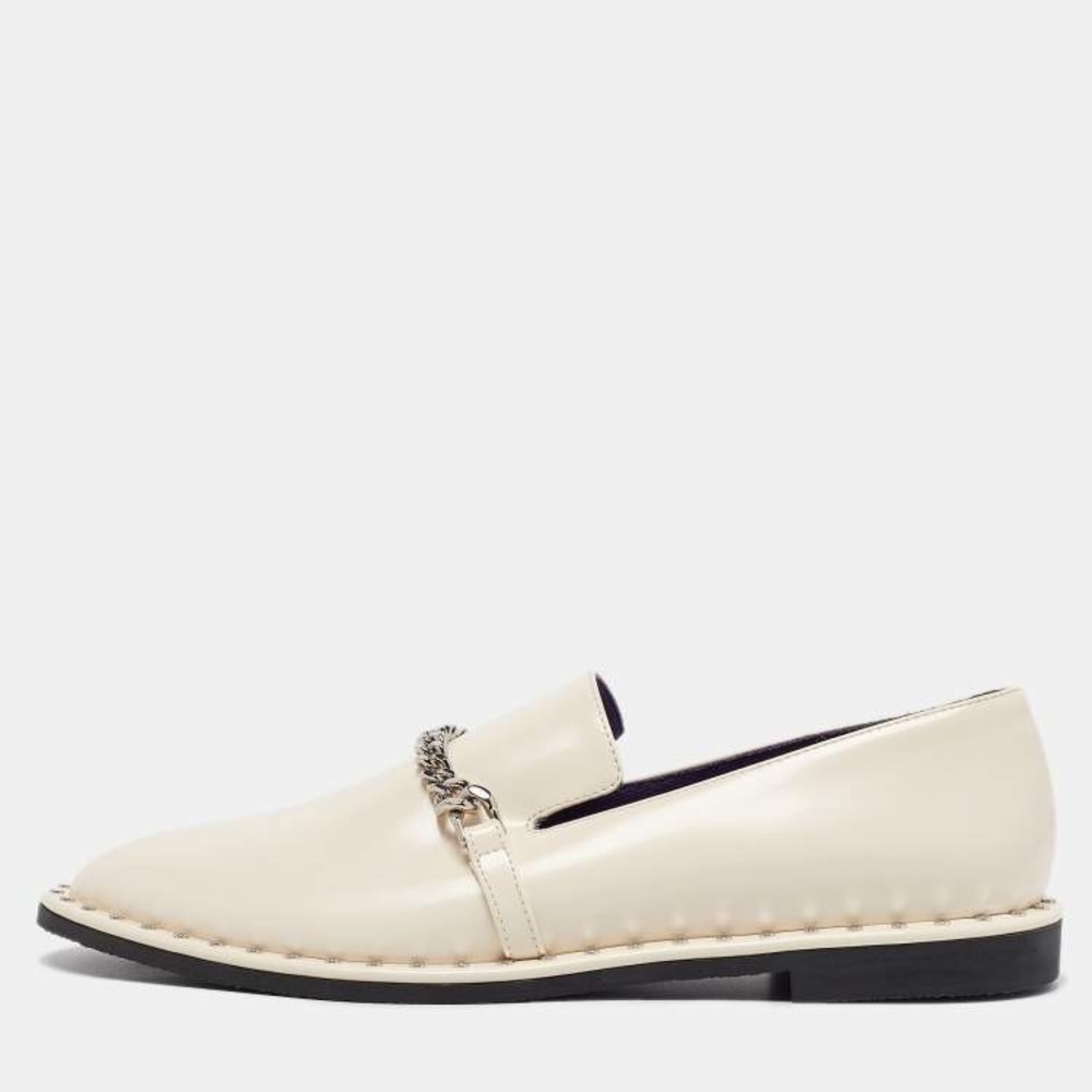 Stella McCartney Cream Faux Patent Leather Chain Loafers Size 39